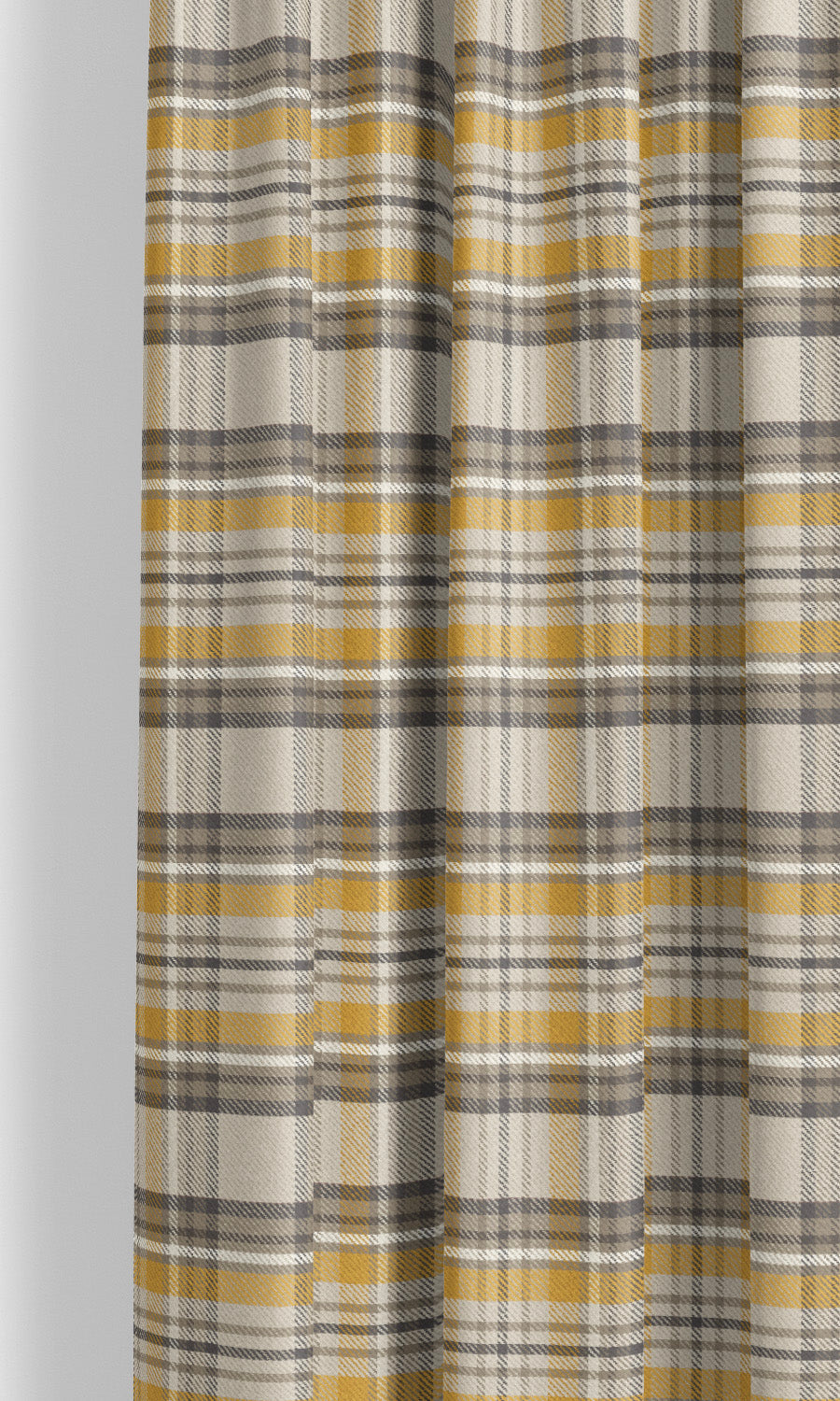 Tweed Plaid Velvet Drapes for Living, Bedroom, Kitchen, Bathroom (Parchement Beige/ Gold Ochre/ Dark Brown)