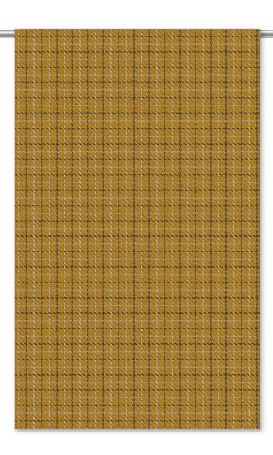 Tattersall Check Velvet Window Curtains (Ochre Yellow/ Dark Brown)