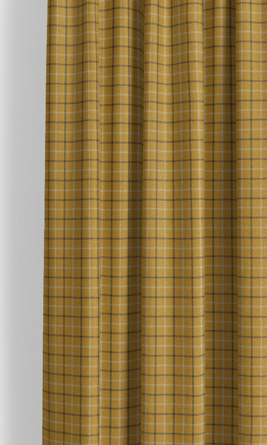 Tattersall Check Velvet Window Curtains for Living, Bedroom, Kitchen, Bathroom (Ochre Yellow/ Dark Brown)