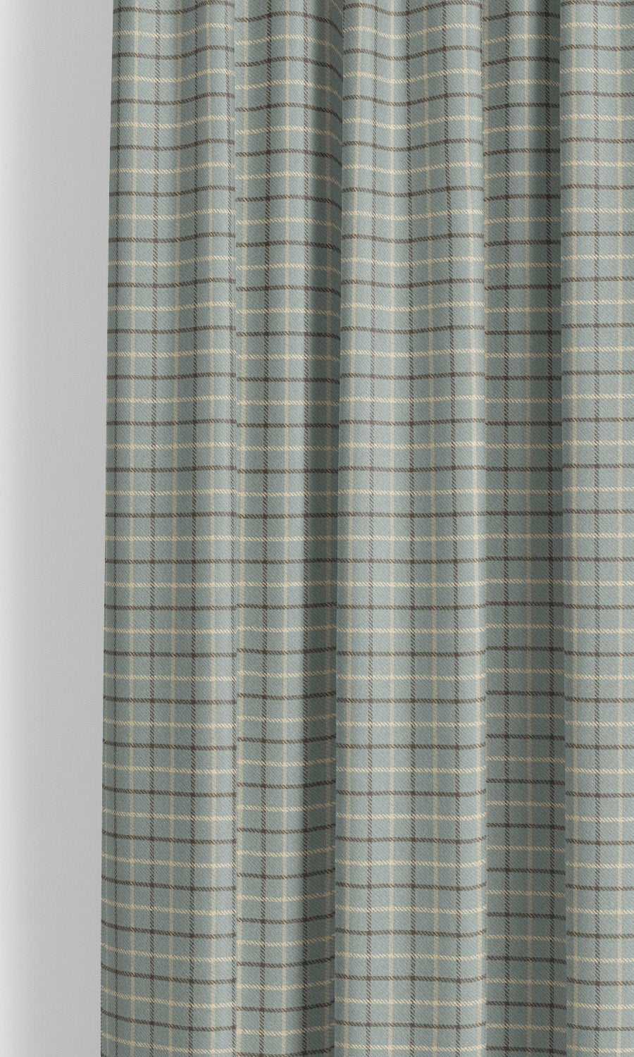 Tattersall Check Velvet Drapes for Living, Bedroom, Kitchen, Bathroom (Duck Egg Blue/ Brown)