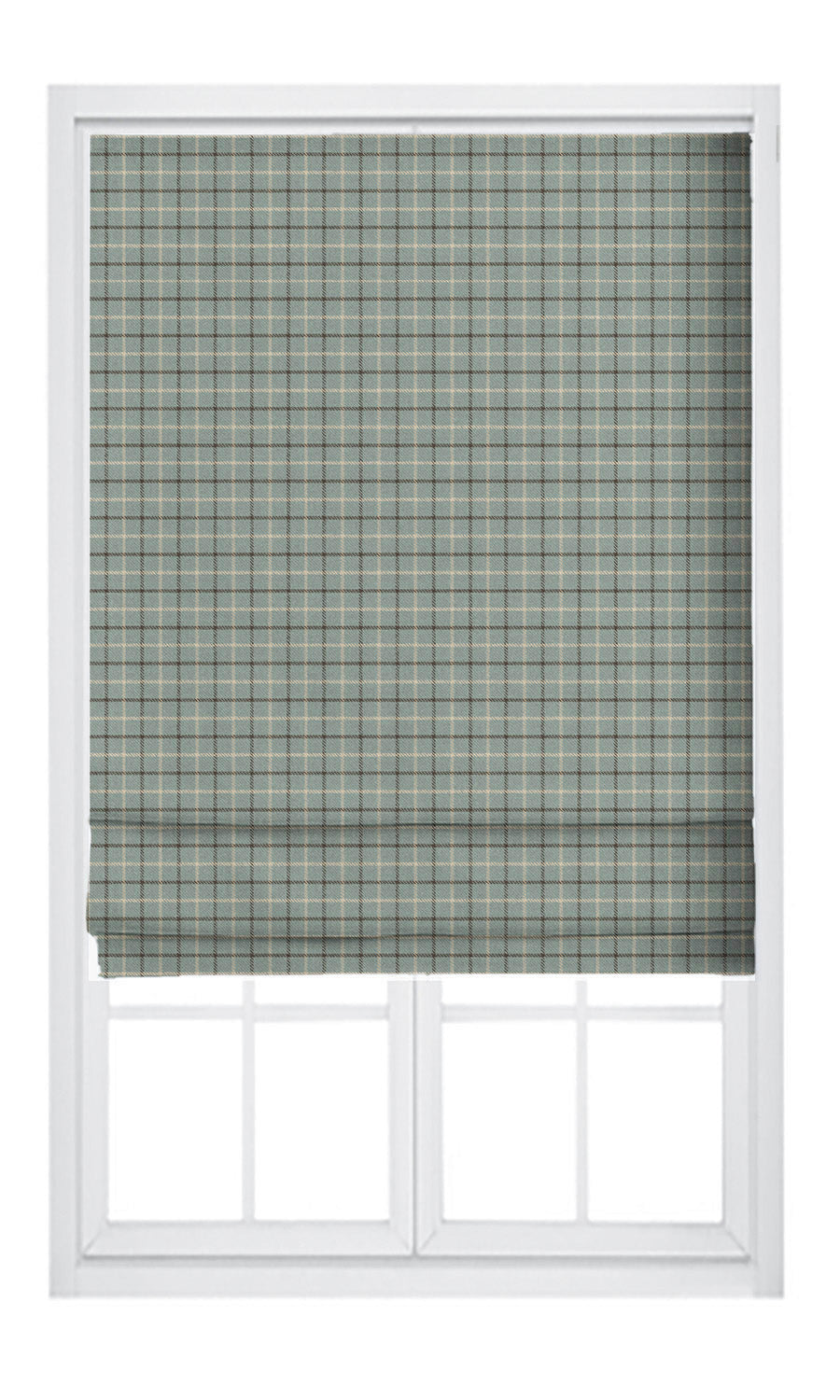 Tattersall Check Velvet Flat, Plain, Fake, Faux, European Relaxed Roman Shades (Duck Egg Blue/ Brown)
