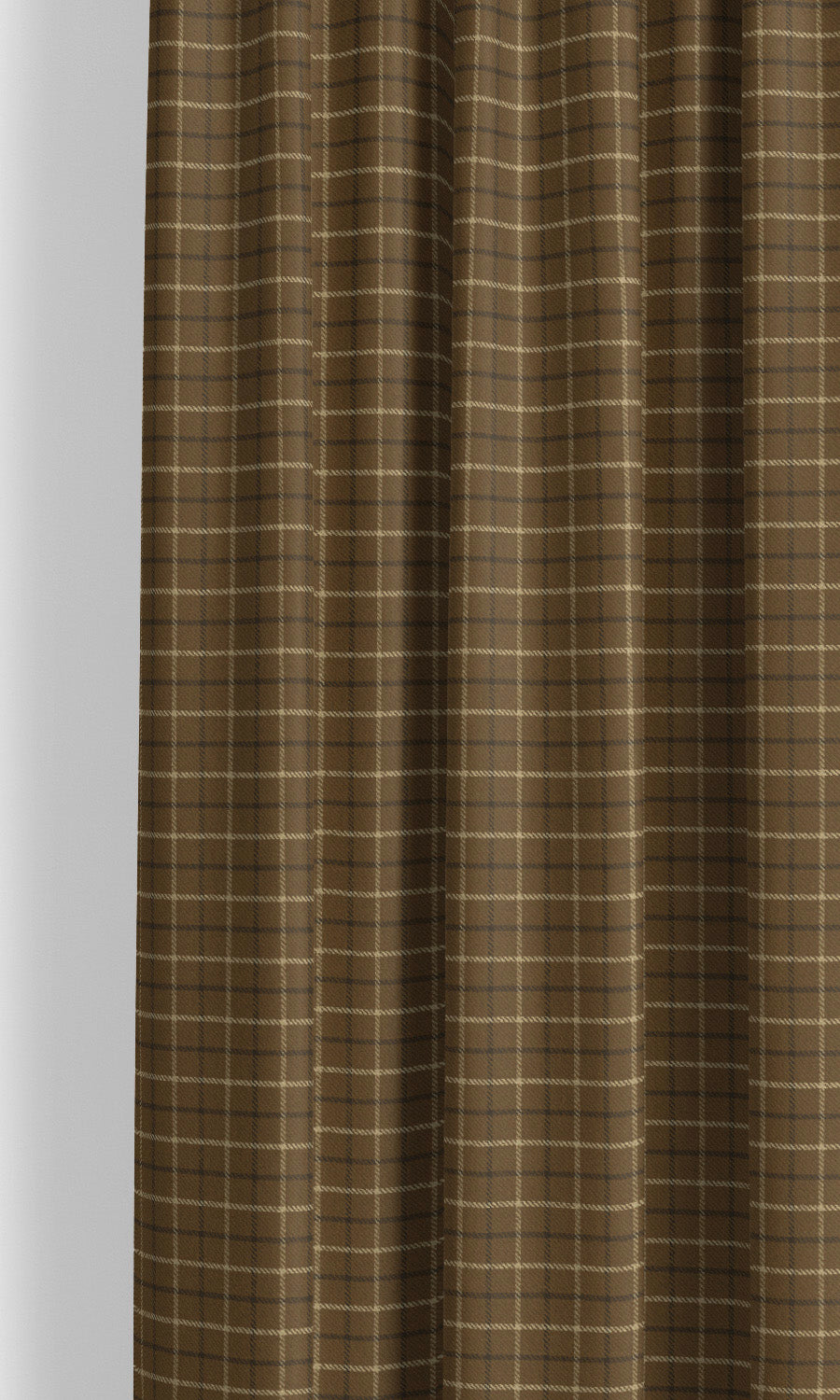 Tattersall Check Velvet Window Curtains for Living, Bedroom, Kitchen, Bathroom (Tawny Brown/ White/ Dark Gray)