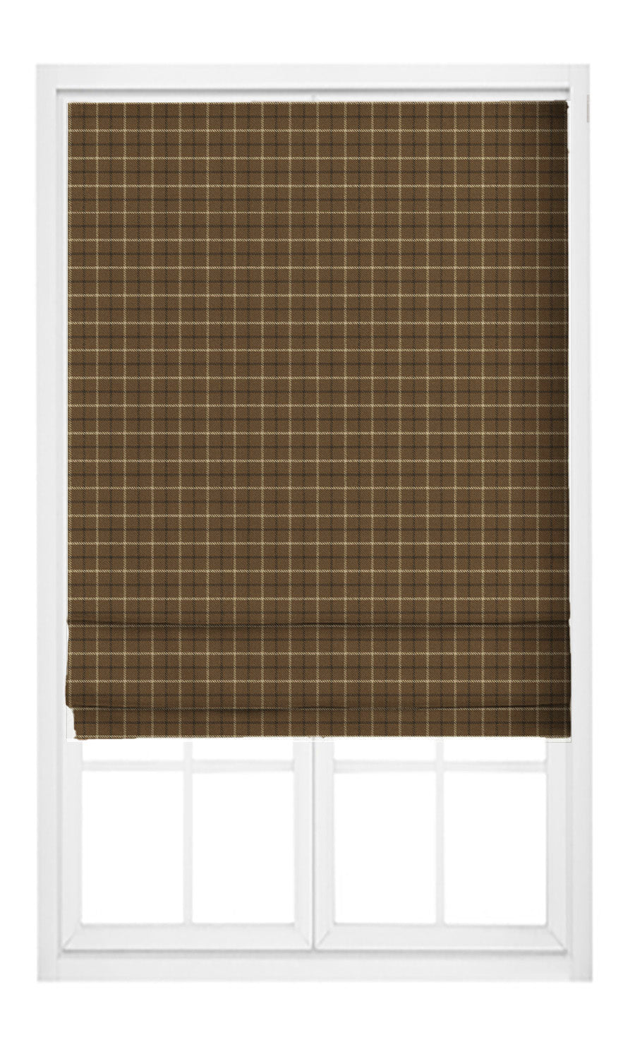 Tattersall Check Velvet Pinch Pleat, Rod Pocket, Eyelet Curtains (Tawny Brown/ White/ Dark Gray)