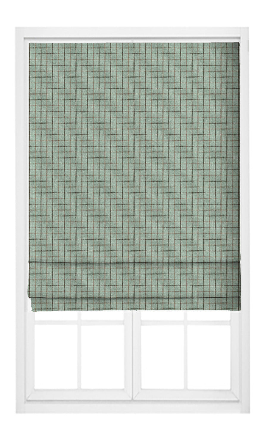 Tattersall Check Velvet Pinch Pleat, Rod Pocket, Eyelet Curtains (Duck Egg Blue/ Brown)
