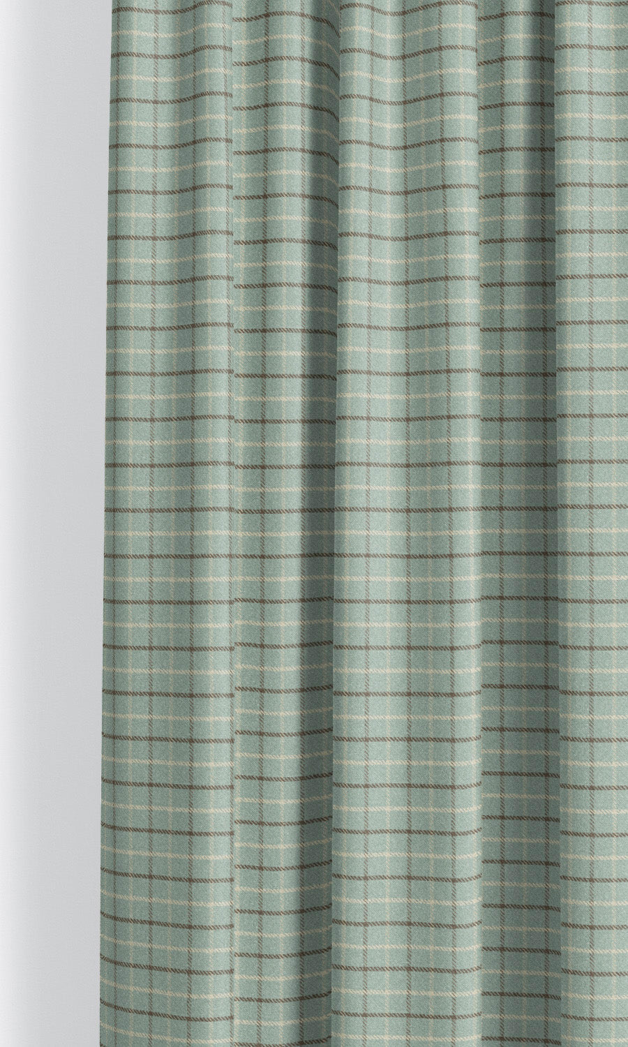 Tattersall Check Velvet Drapes for Living, Bedroom, Kitchen, Bathroom (Powder Blue/ Brown)