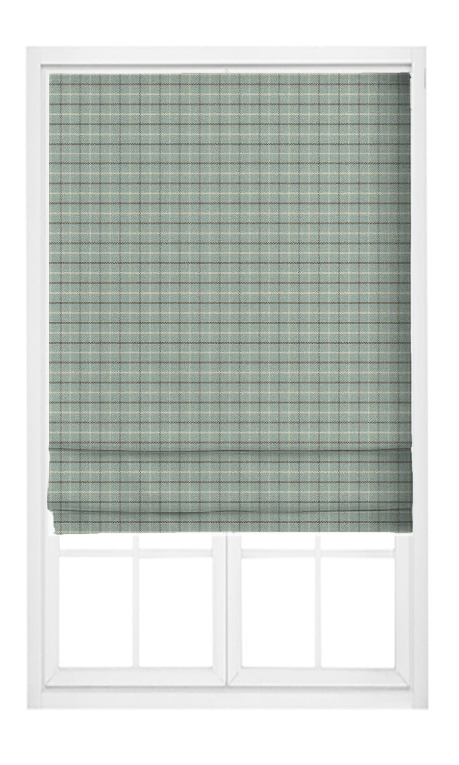 Tattersall Check Velvet Flat, Plain, Fake, Faux, European Relaxed Roman Shades (Powder Blue/ Brown)