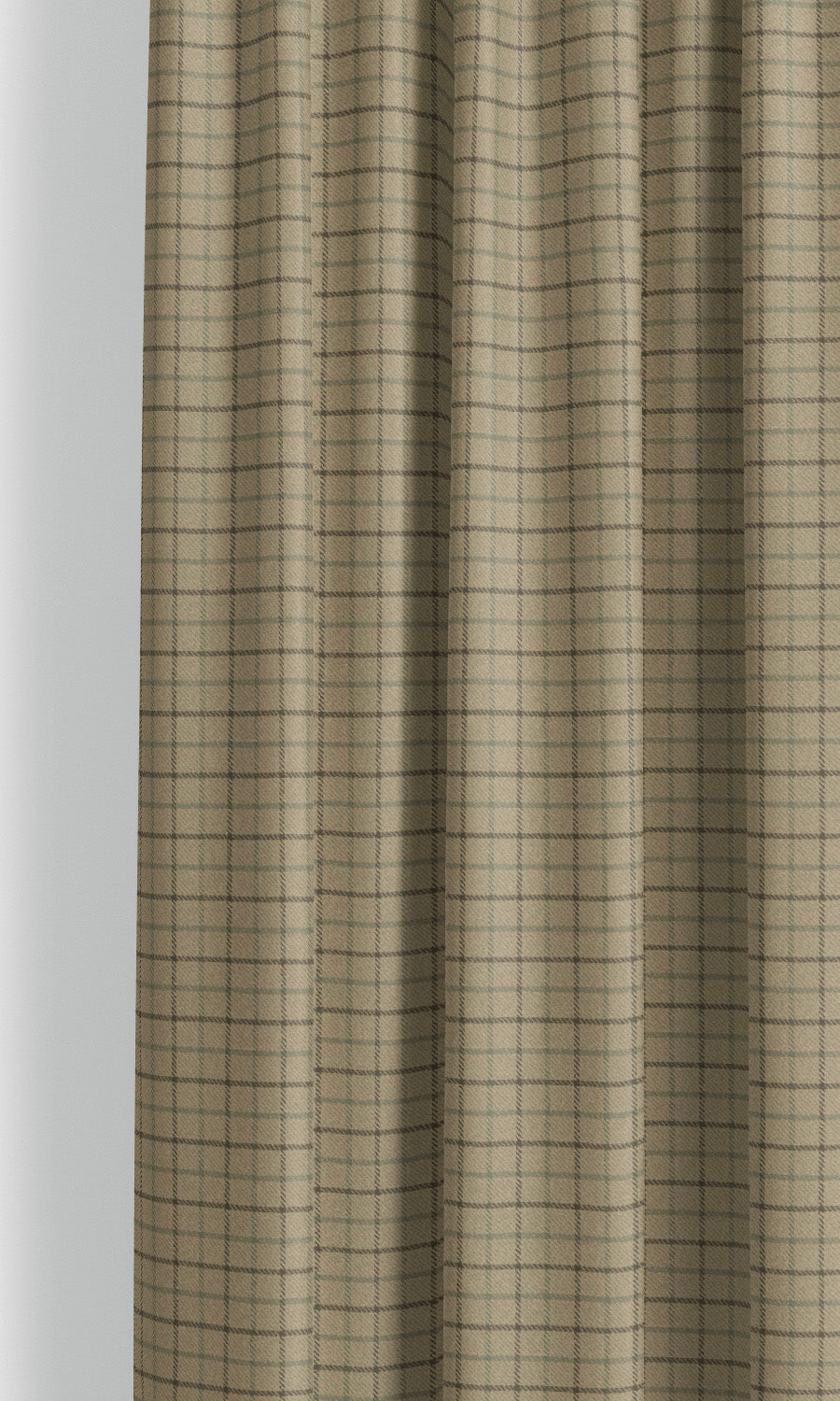 Tattersall Check Velvet Curtain Panels for Living, Bedroom, Kitchen, Bathroom (Biscotti Beige/ Olive Brown/ Olive Green)