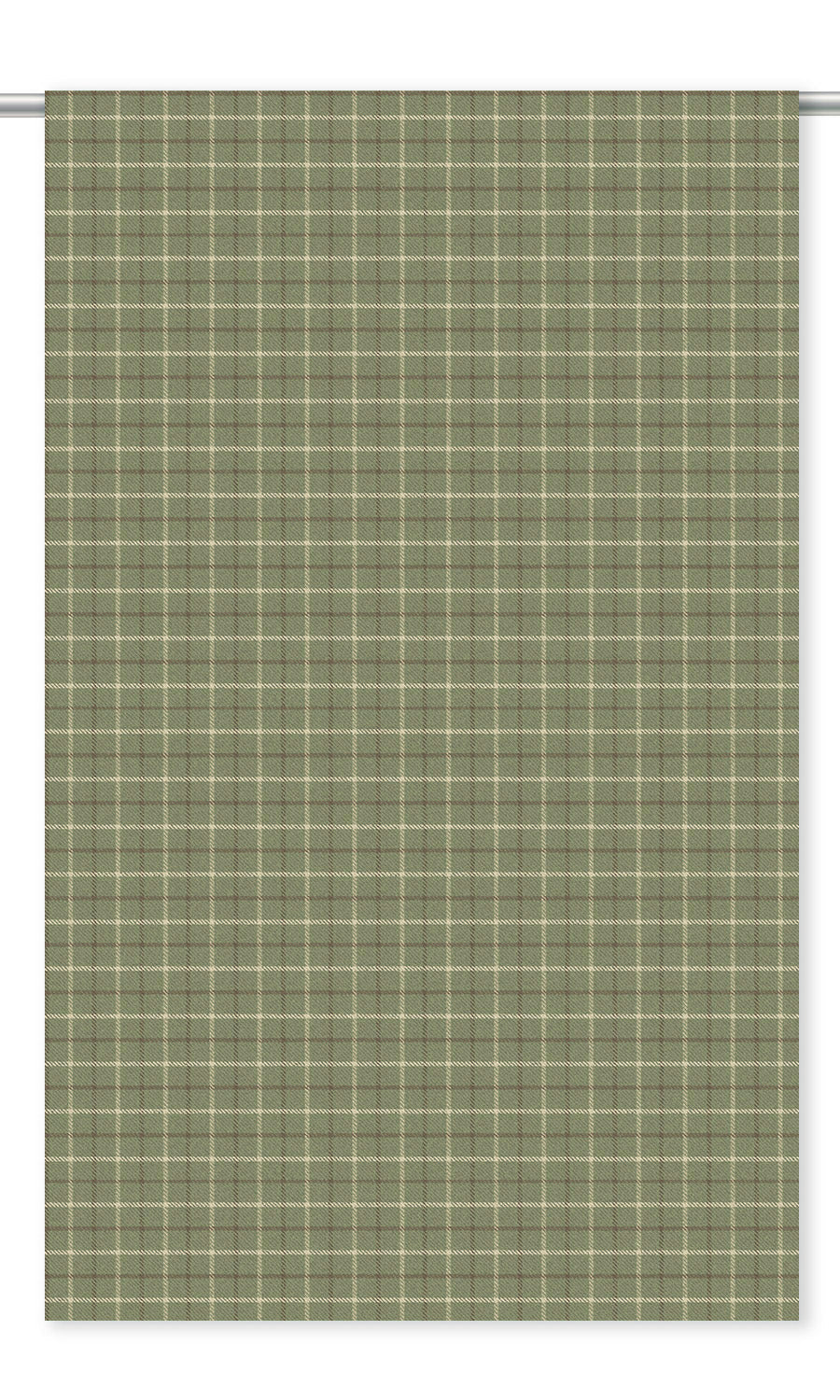 Tattersall Check Velvet Drapes (Greenish Beige/ Olive Brown/ White)