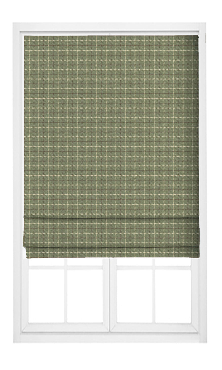 Tattersall Check Velvet Pinch Pleat, Rod Pocket, Eyelet Curtains (Greenish Beige/ Olive Brown/ White)