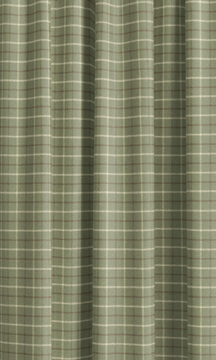 Tattersall Check Velvet Drapes (Greenish Beige/ Olive Brown/ White) Extra Long Short Wide