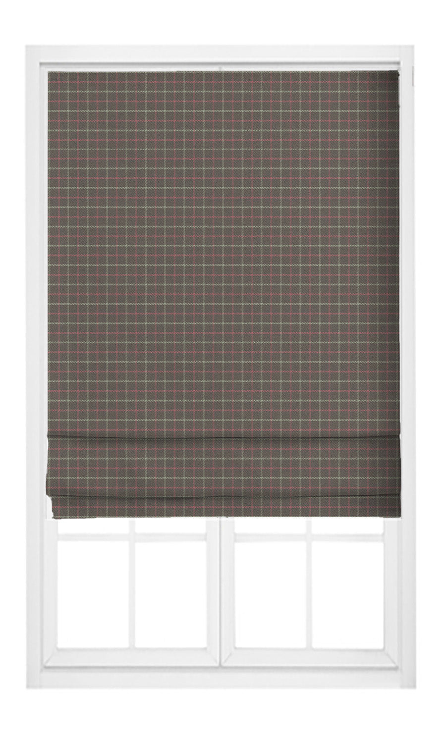 Tattersall Check Velvet Pinch Pleat, Rod Pocket, Eyelet Curtains (Dusty Brown/ Pink/ White)