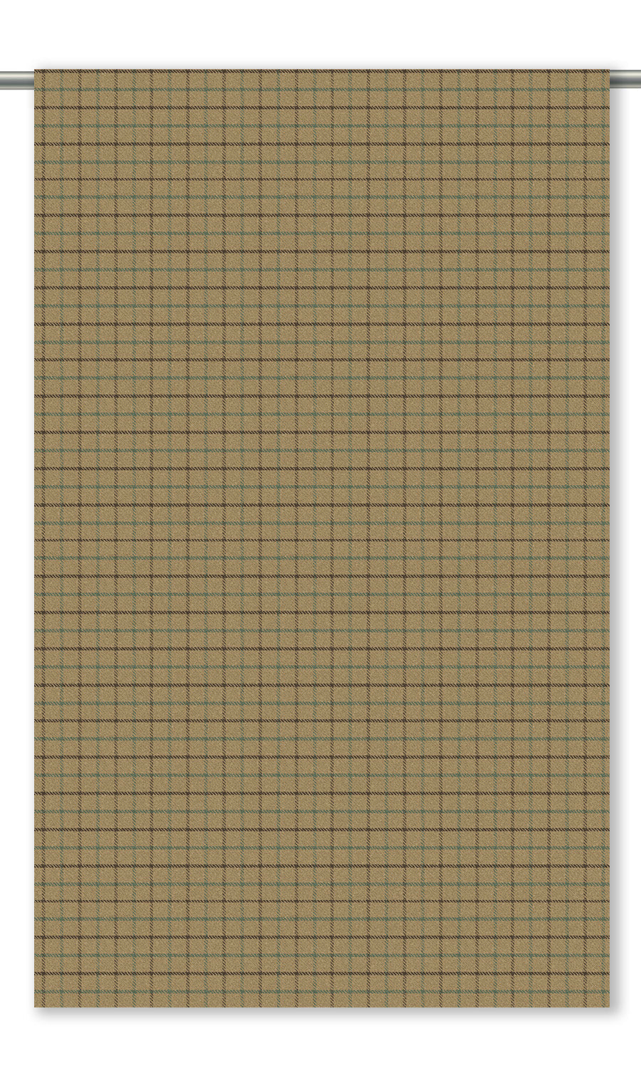 Tattersall Check Velvet Window Curtains (Tan/ Dark Brown/ Blue)