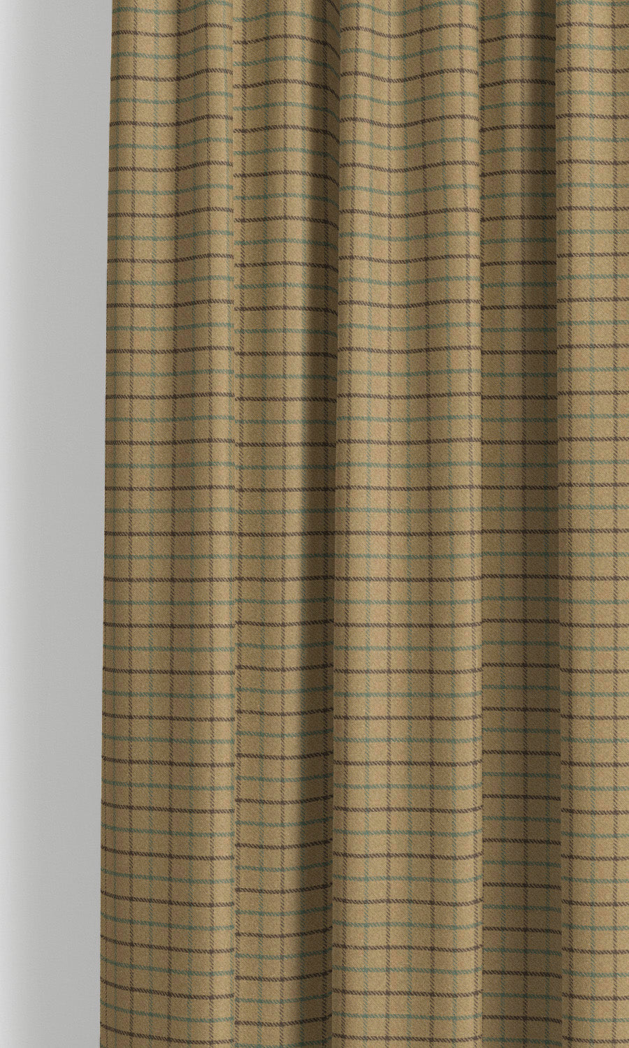 Tattersall Check Velvet Window Curtains for Living, Bedroom, Kitchen, Bathroom (Tan/ Dark Brown/ Blue)
