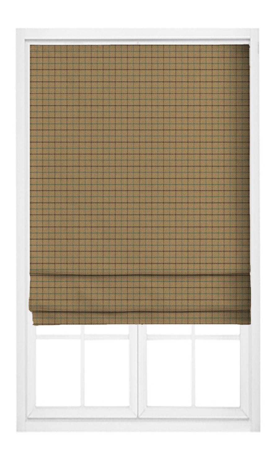Tattersall Check Velvet Pinch Pleat, Rod Pocket, Eyelet Curtains (Tan/ Dark Brown/ Blue)