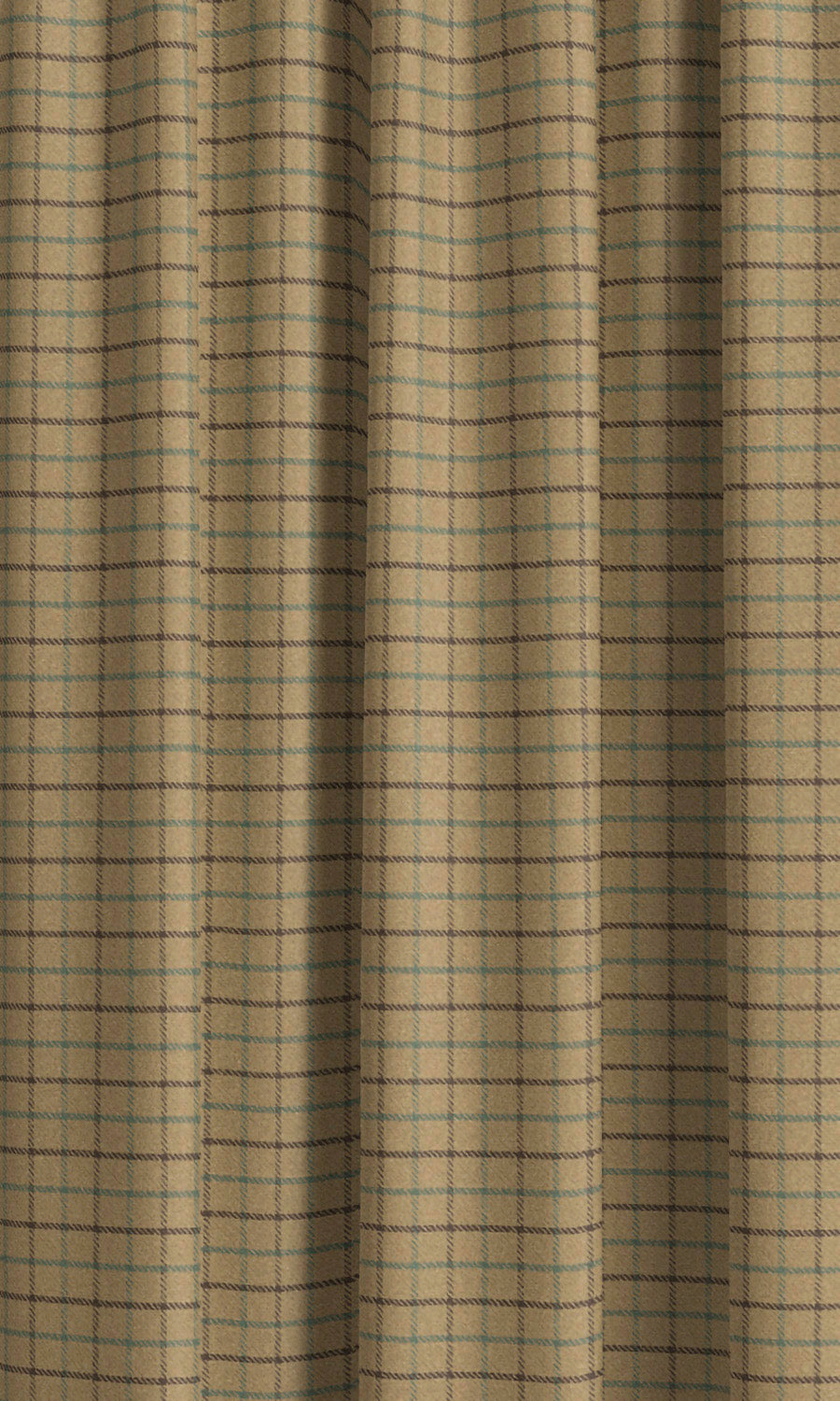 Tattersall Check Velvet Window Curtains (Tan/ Dark Brown/ Blue) Extra Long Short Wide