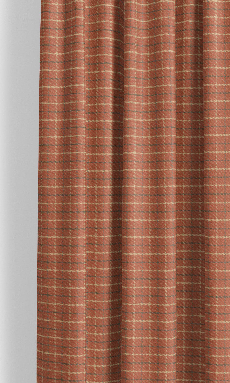 Tattersall Check Velvet Window Curtains for Living, Bedroom, Kitchen, Bathroom (Tawny Brown/ Dark Gray/ Beige)