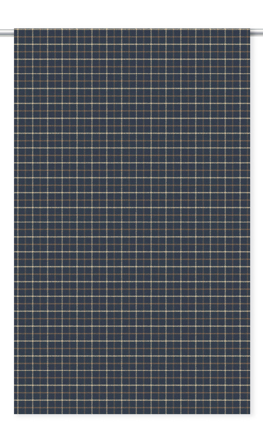 Tattersall Check Velvet Drapes (Midnight Blue/ Peanut Brown/ White)