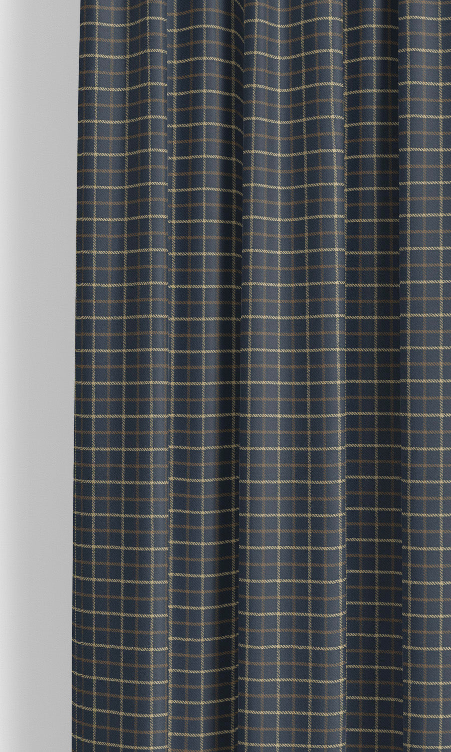Tattersall Check Velvet Drapes for Living, Bedroom, Kitchen, Bathroom (Midnight Blue/ Peanut Brown/ White)