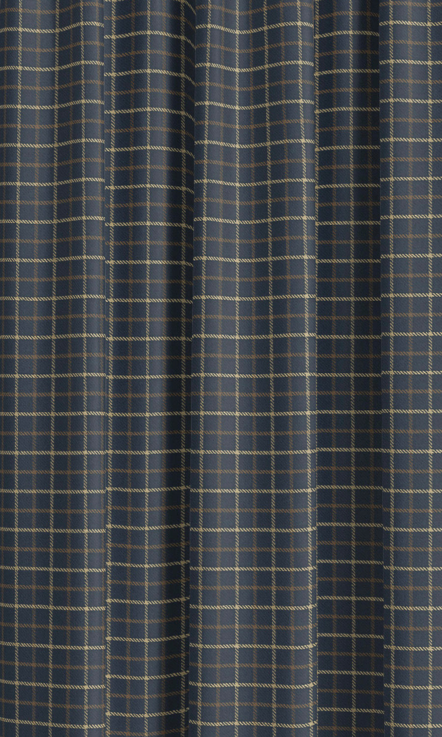 Tattersall Check Velvet Drapes (Midnight Blue/ Peanut Brown/ White) Extra Long Short Wide