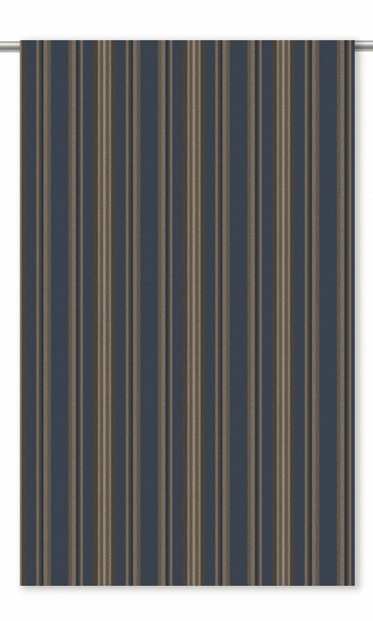 Striped Velvet Window Curtains (Midnight Blue/ Cinnamon Brown/ Beige)