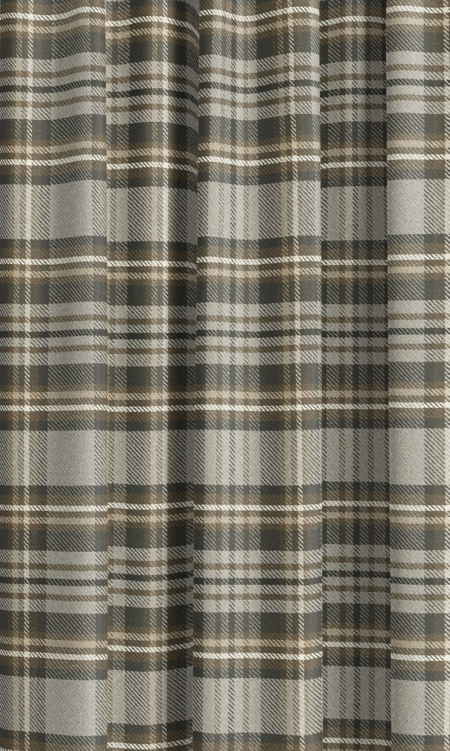 Tweed Plaid Velvet Window Curtains (Beige/ Dark Brown) Extra Long Short Wide