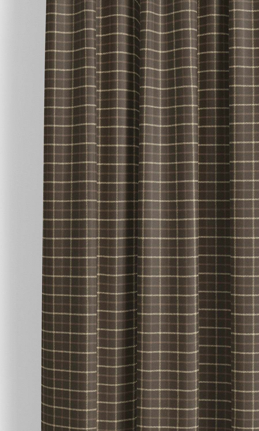 Tattersall Check Velvet Curtain Panels for Living, Bedroom, Kitchen, Bathroom (Chocolate Brown/ Beige)