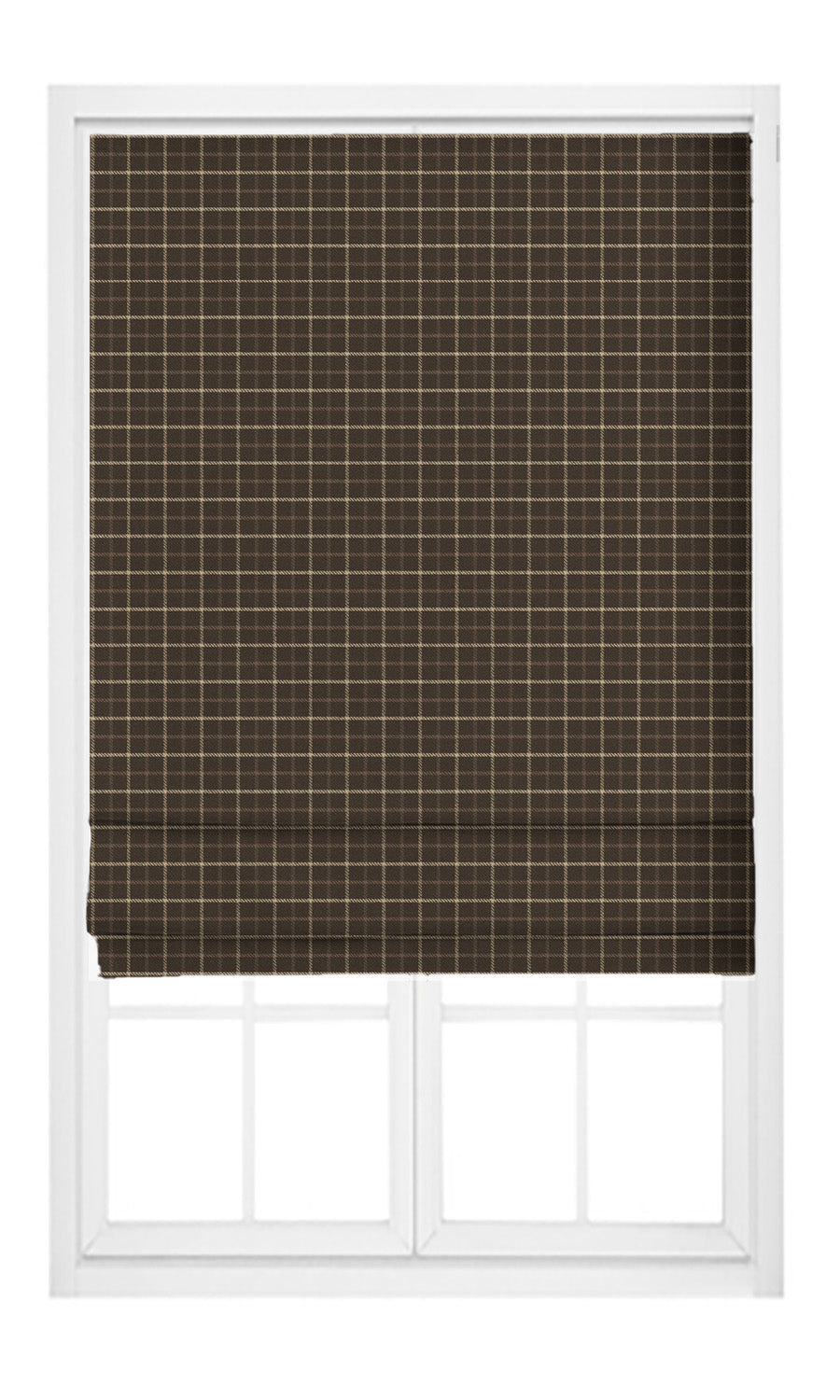 Tattersall Check Velvet Pinch Pleat, Rod Pocket, Eyelet Curtains (Chocolate Brown/ Beige)
