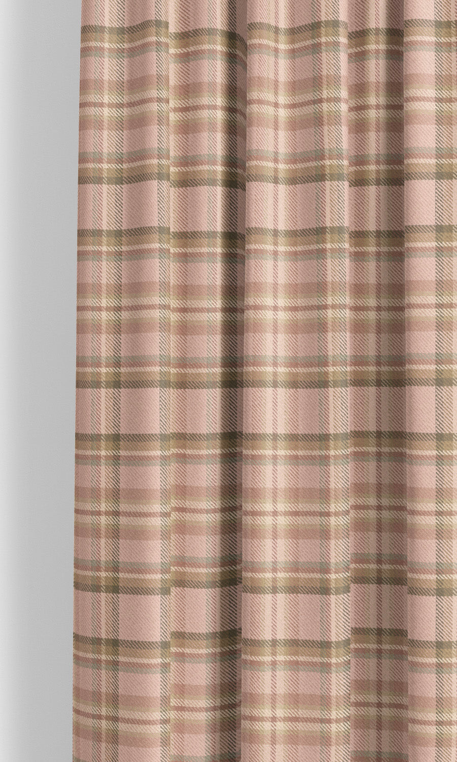 Tweed Plaid Velvet Window Curtains for Living, Bedroom, Kitchen, Bathroom (Pale Pink/ Olive Green)
