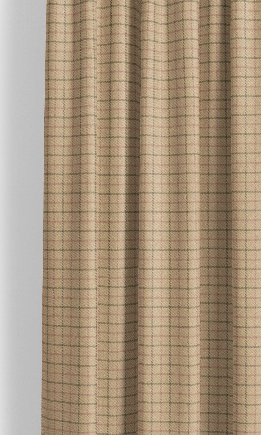 Tattersall Check Velvet Window Curtains for Living, Bedroom, Kitchen, Bathroom (Biscotti Beige/ Olive Brown/ Rose Pink)