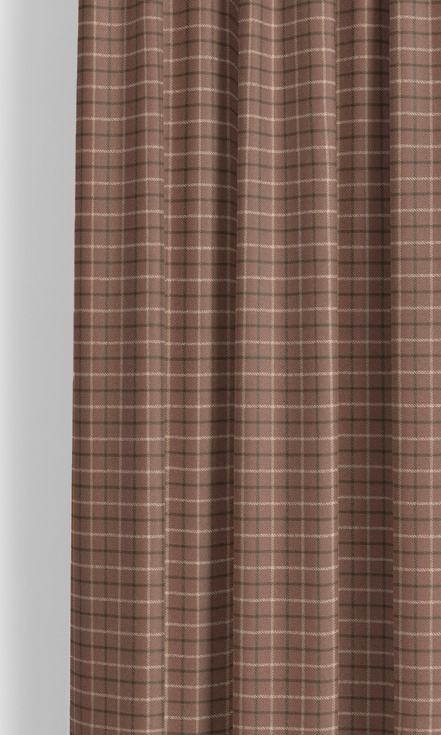 Tattersall Check Velvet Drapery for Living, Bedroom, Kitchen, Bathroom (Dusty Pink/ Olive Brown/ White)