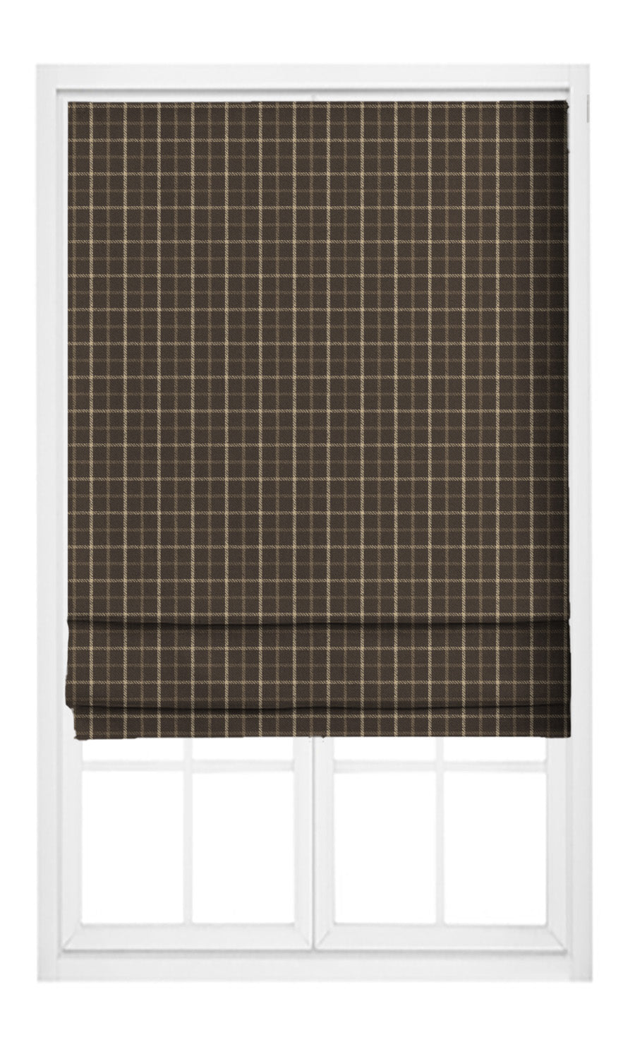 Tattersall Check Velvet Pinch Pleat, Rod Pocket, Eyelet Curtains (Dark Brown/ Beige)