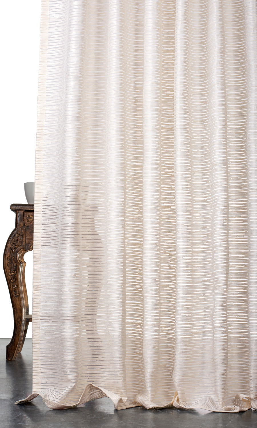 Striped Sheer Curtains / Drapes / Window Drapery Panels (Ivory/ Beige)