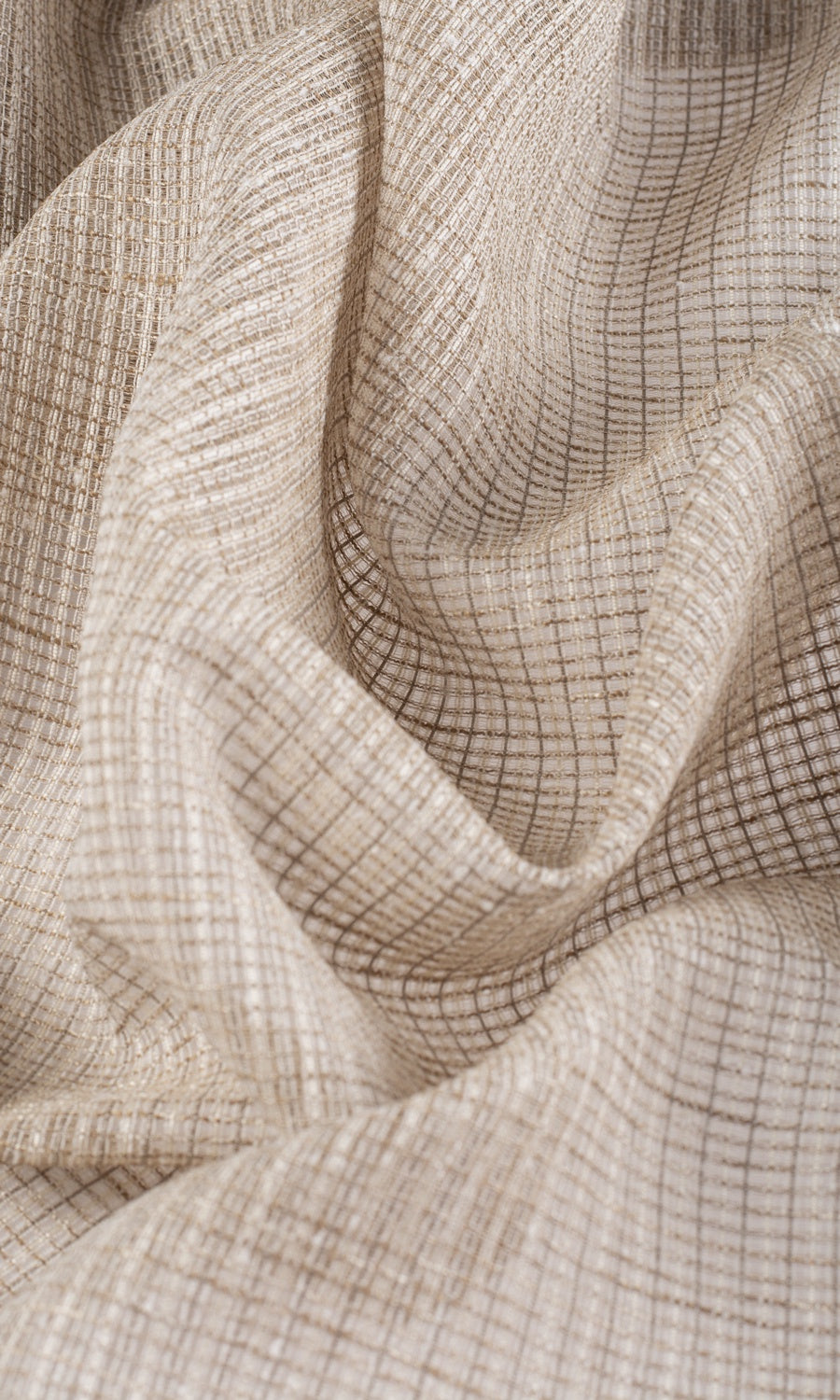 Checkered Sheer Custom Curtains (Beige/ Brown)