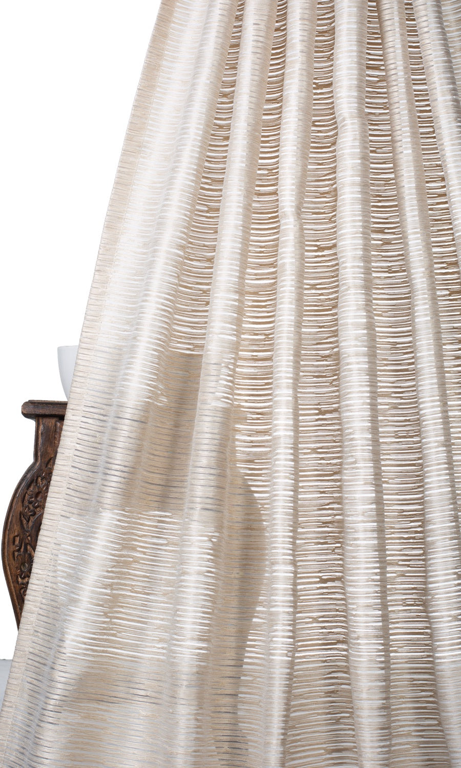 Striped Sheer Window Curtains (Pale Beige/ Ivory) Extra Long Short Wide