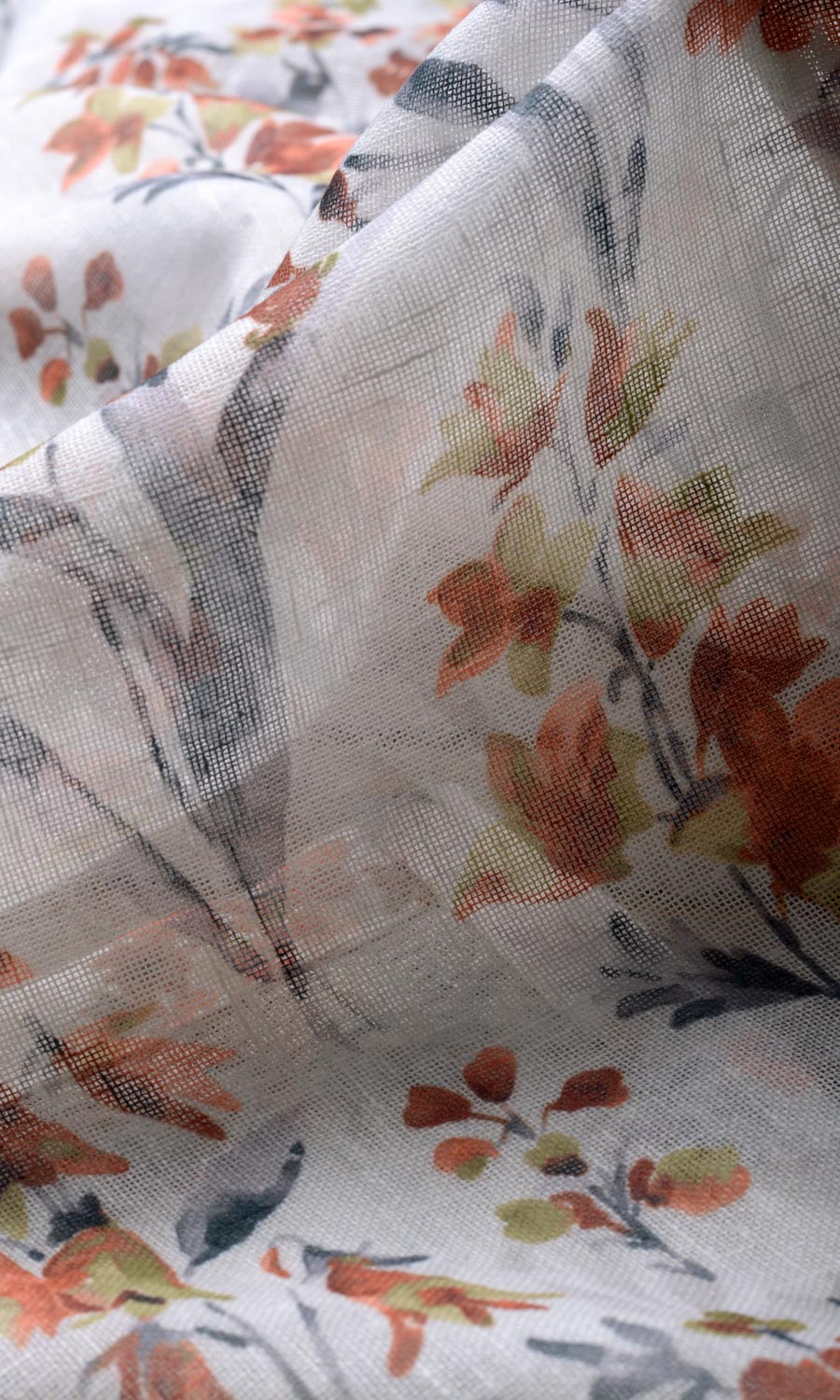 Floral Print Sheer Custom Curtains (White/ Orange)