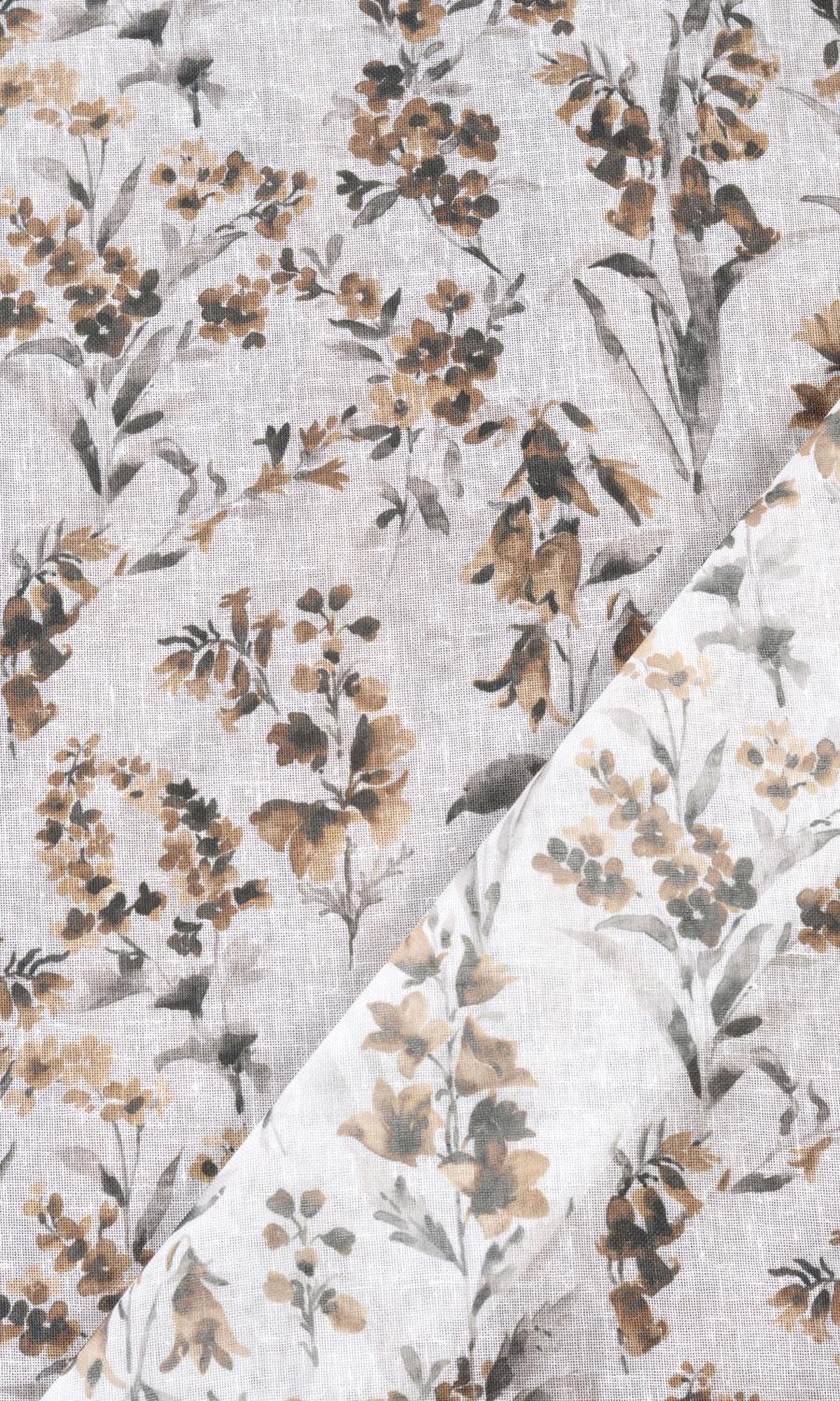 Sheer Floral Print Window Curtains for Living, Bedroom, Kitchen, Bathroom (Beige/ Brown)