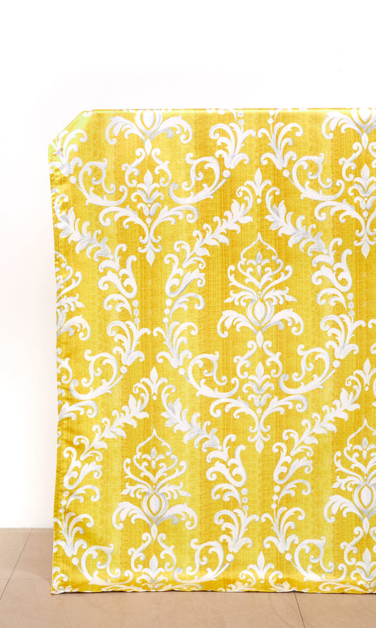 Damask Curtain Panels (Yellow/ White)