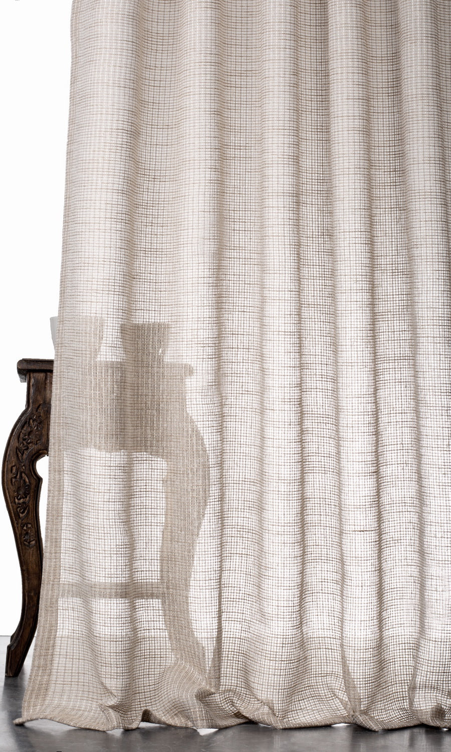 Checkered Sheer Curtain Panels for Living, Bedroom, Kitchen, Bathroom (Beige/ Brown)