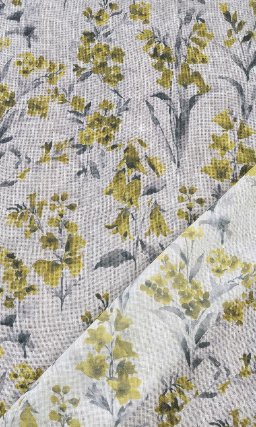 Sheer Floral Print Drapery for Living, Bedroom, Kitchen, Bathroom (Yellow/ Gray)