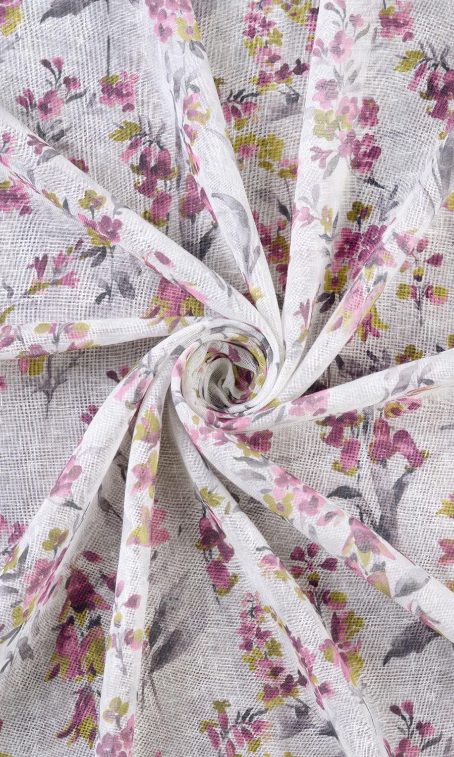 Sheer Floral Print Drapes (Pink/ Grey) Extra Long Short Wide