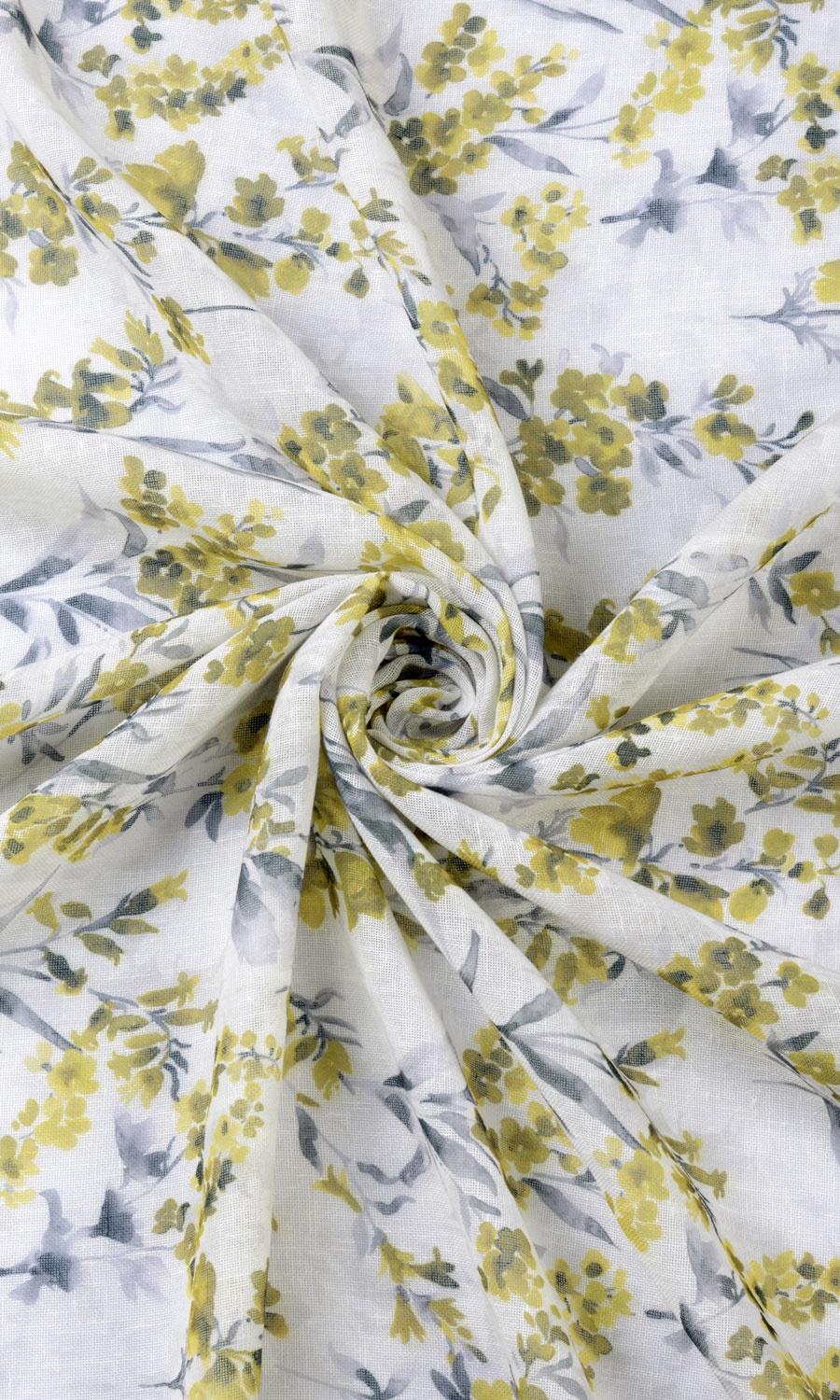 Sheer Floral Print Drapery (Yellow/ Gray) Extra Long Short Wide