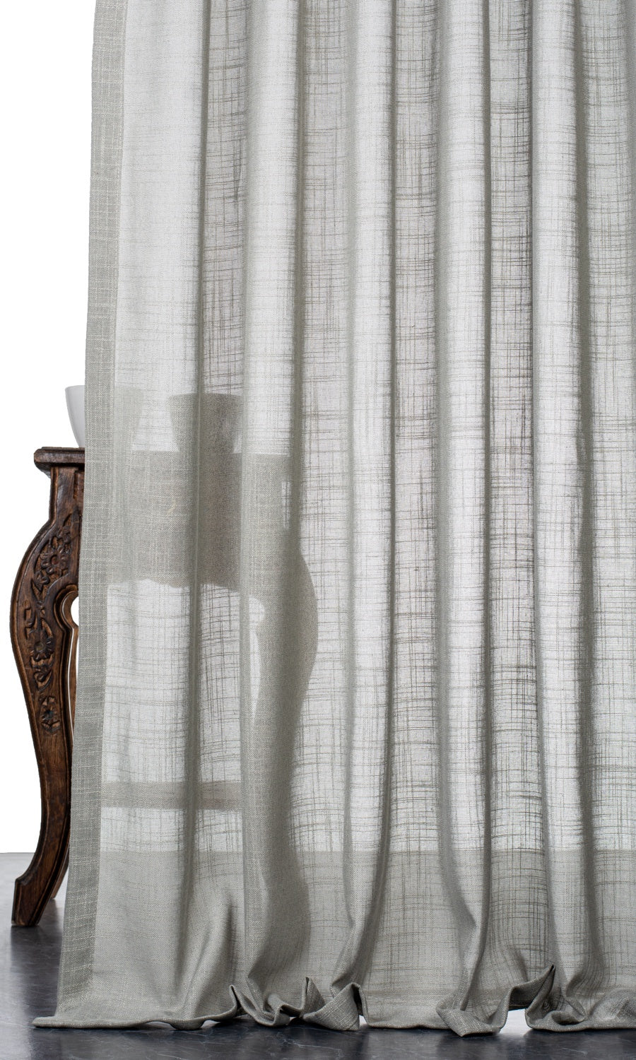 Textured Sheer Any Size Style Curtains (Green-Grey)