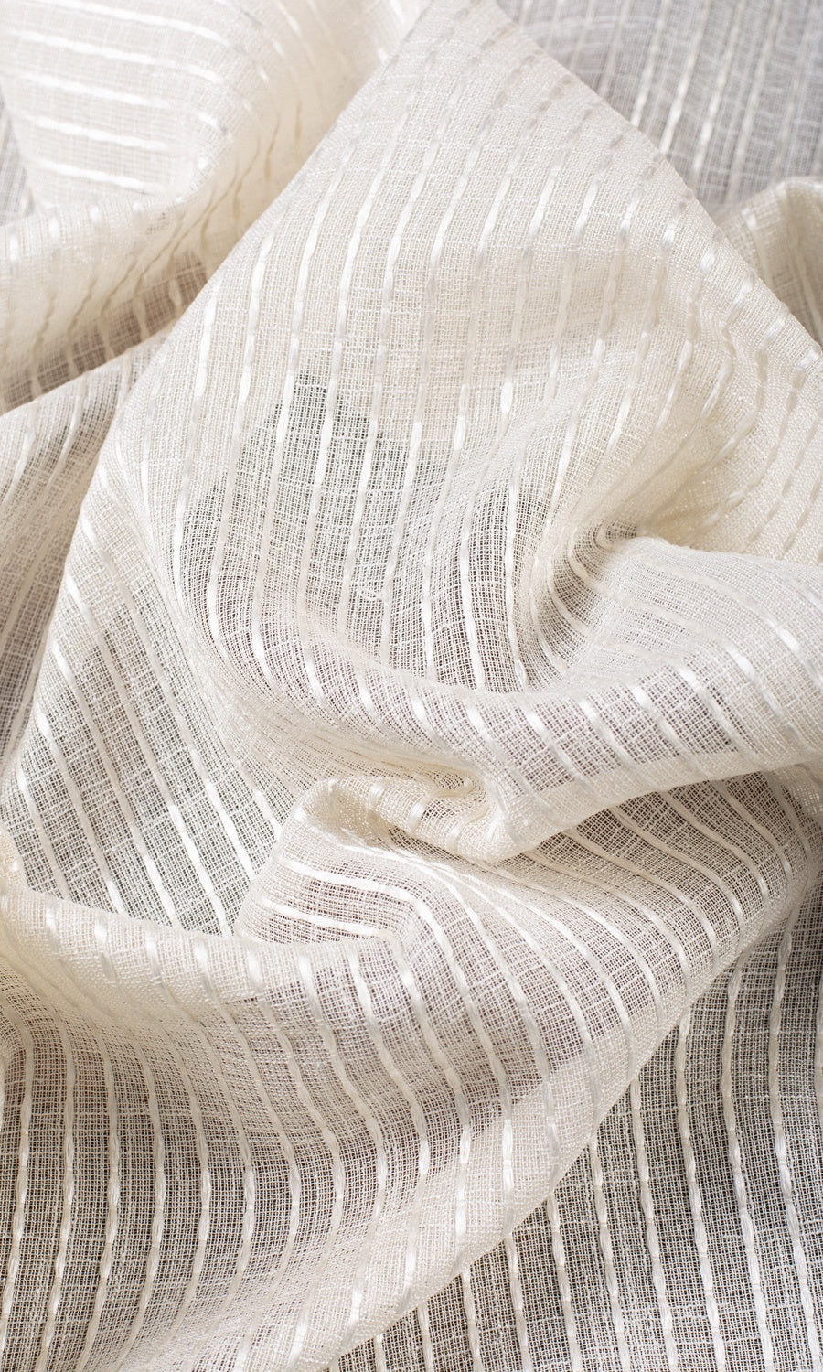 Embroidered Striped Sheer Curtains / Drapes / Window Drapery Panels (Creamy Beige)