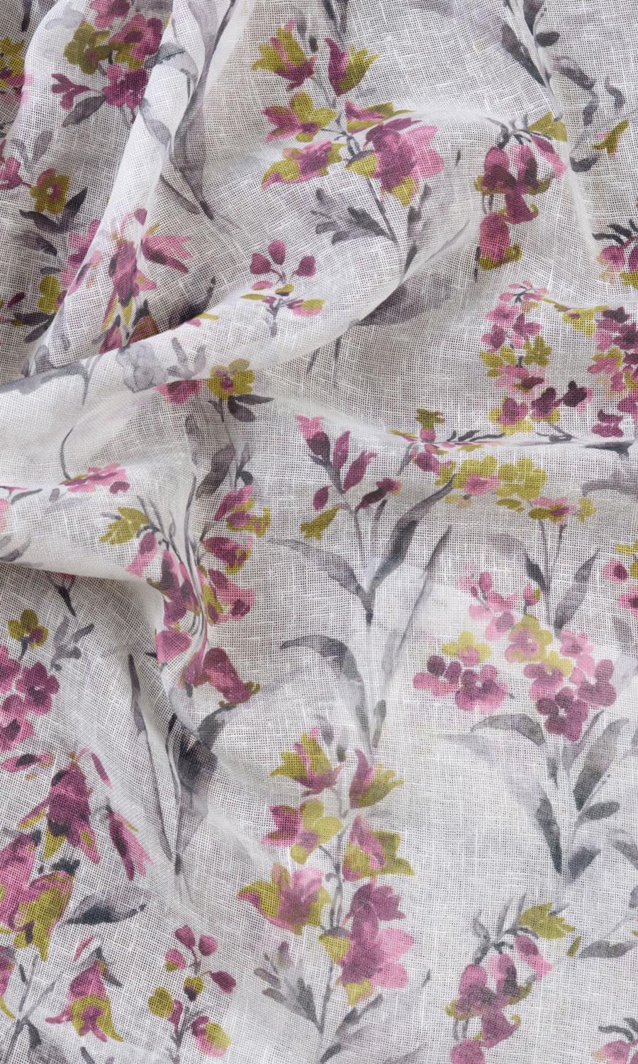 Sheer Floral Print Curtains / Drapes / Window Drapery Panels (Pink/ Grey)