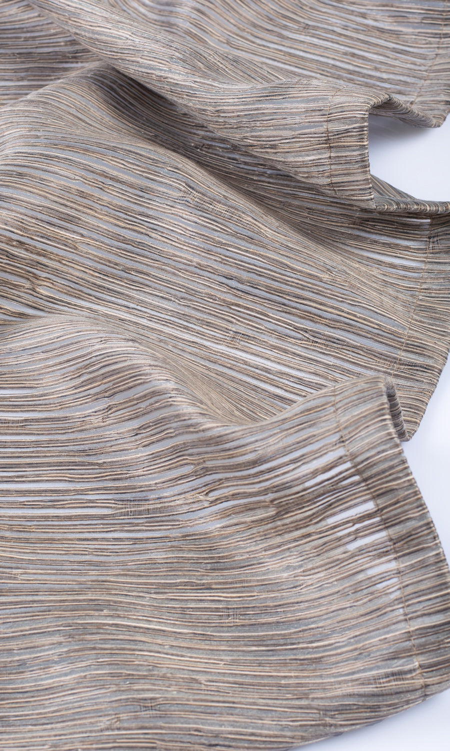 Striped Sheer Pinch Pleat, Rod Pocket, Eyelet Curtains (Mocha Brown)