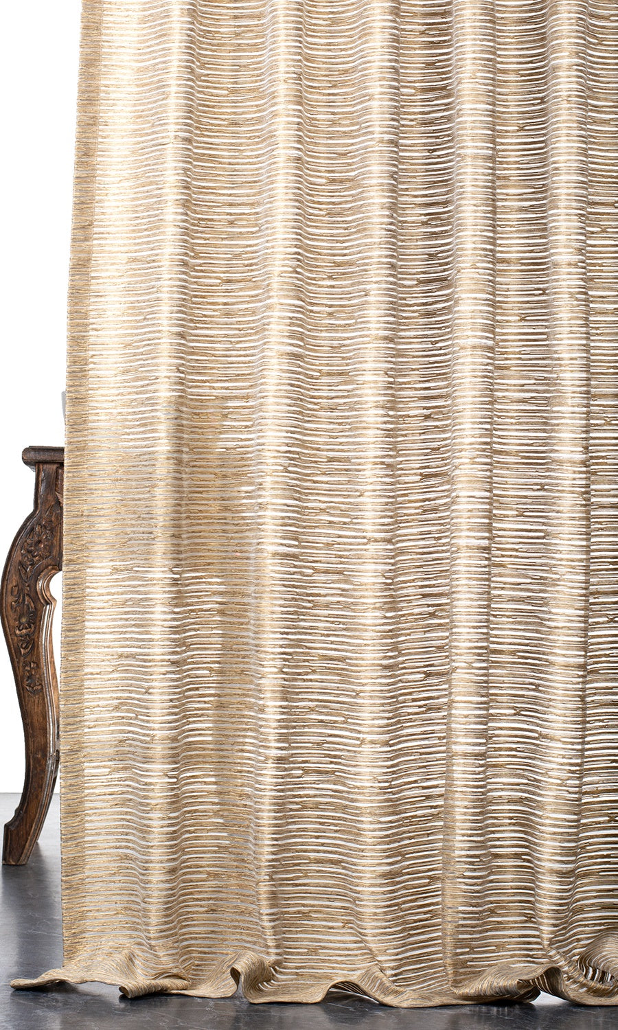 Striped Sheer Pinch Pleat, Rod Pocket, Eyelet Curtains (Peanut Brown)