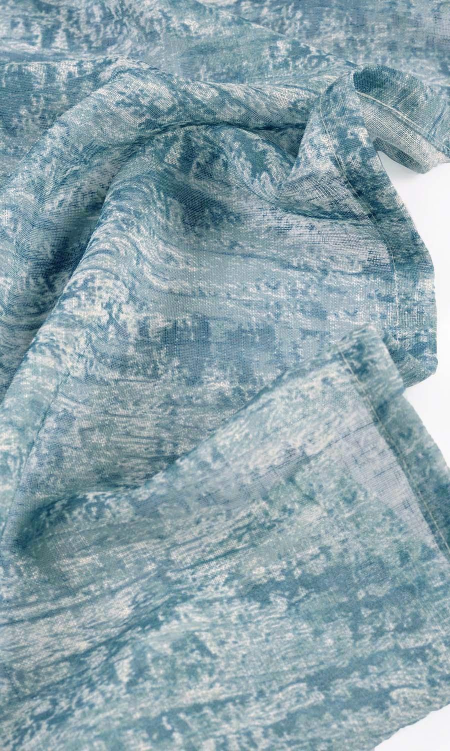 Textured Sheer Curtain Panels (Teal Blue) Extra Long Short Wide