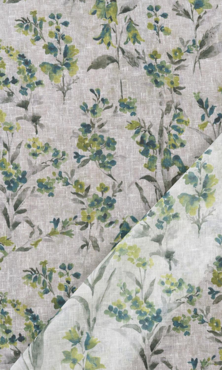 Sheer Floral Print Curtain Panels for Living, Bedroom, Kitchen, Bathroom (Blue/ Green)