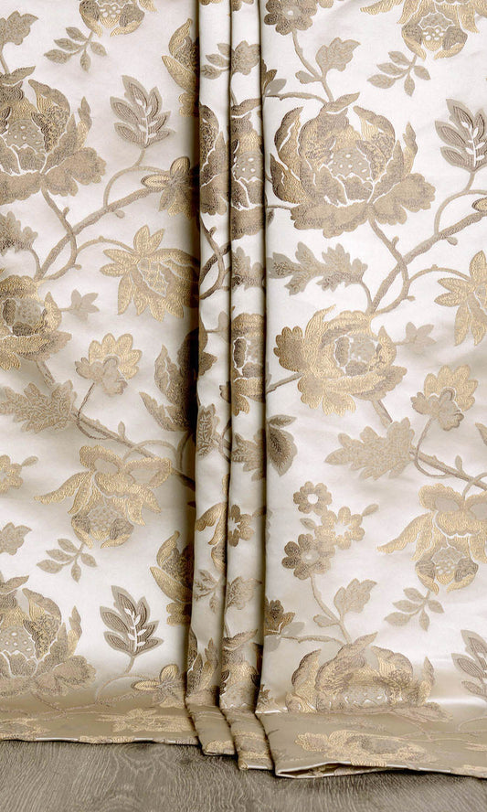 Floral Window Curtains (Beige/ Brown)