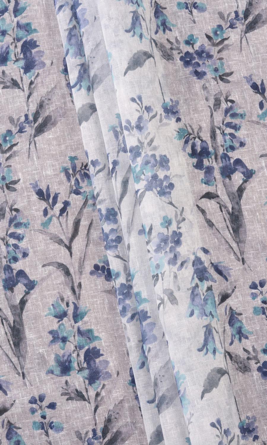 Sheer Floral Print Drapery for Living, Bedroom, Kitchen, Bathroom (Blue/ Grey)